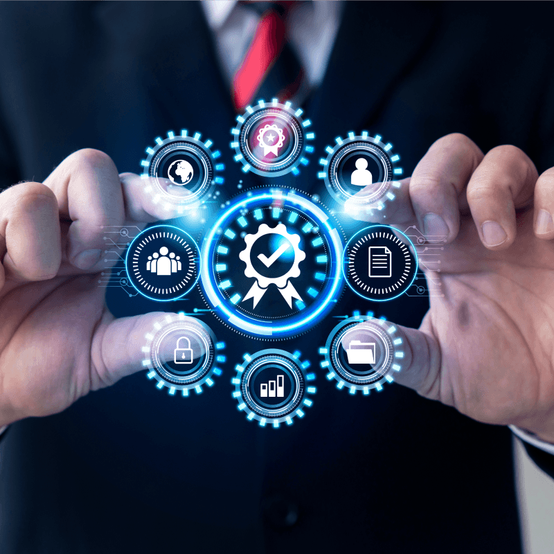 Hands with digital network